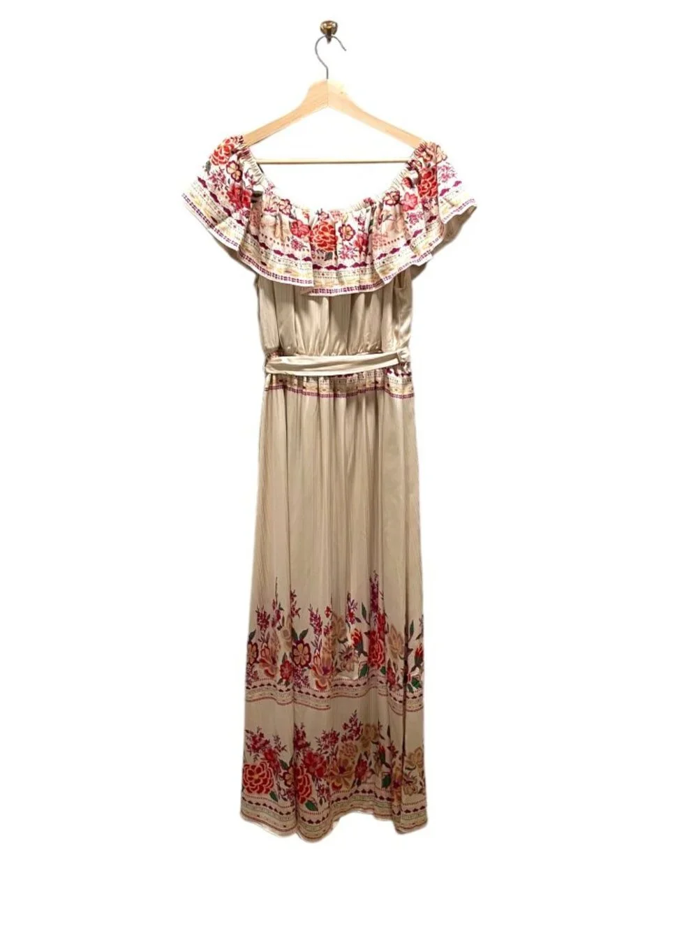 Emily Wonder Maxi Dress Beige Size L NWT Bohemian Cottagecore Spring Wedding